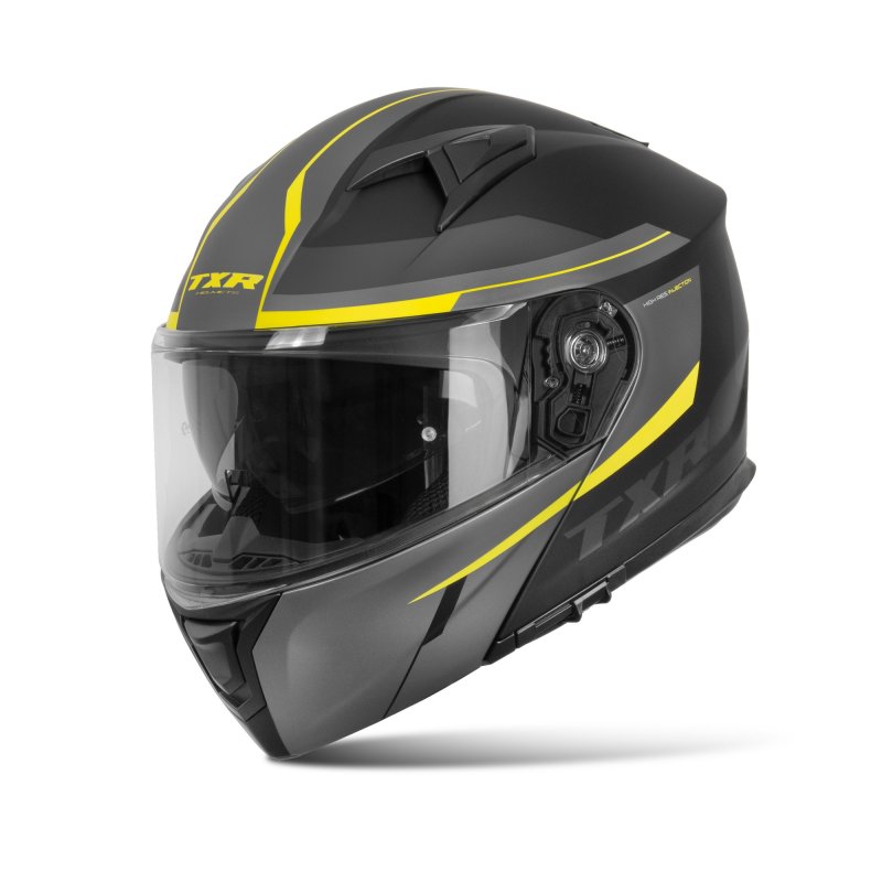 Výklopná přilba na motorku TXR Rival černo-šedo-fluo žlutá